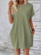 Round Neck Short Sleeve Mini Dress - Sage / S