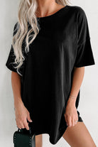 Round Neck Short Sleeve T-Shirt - Black / S