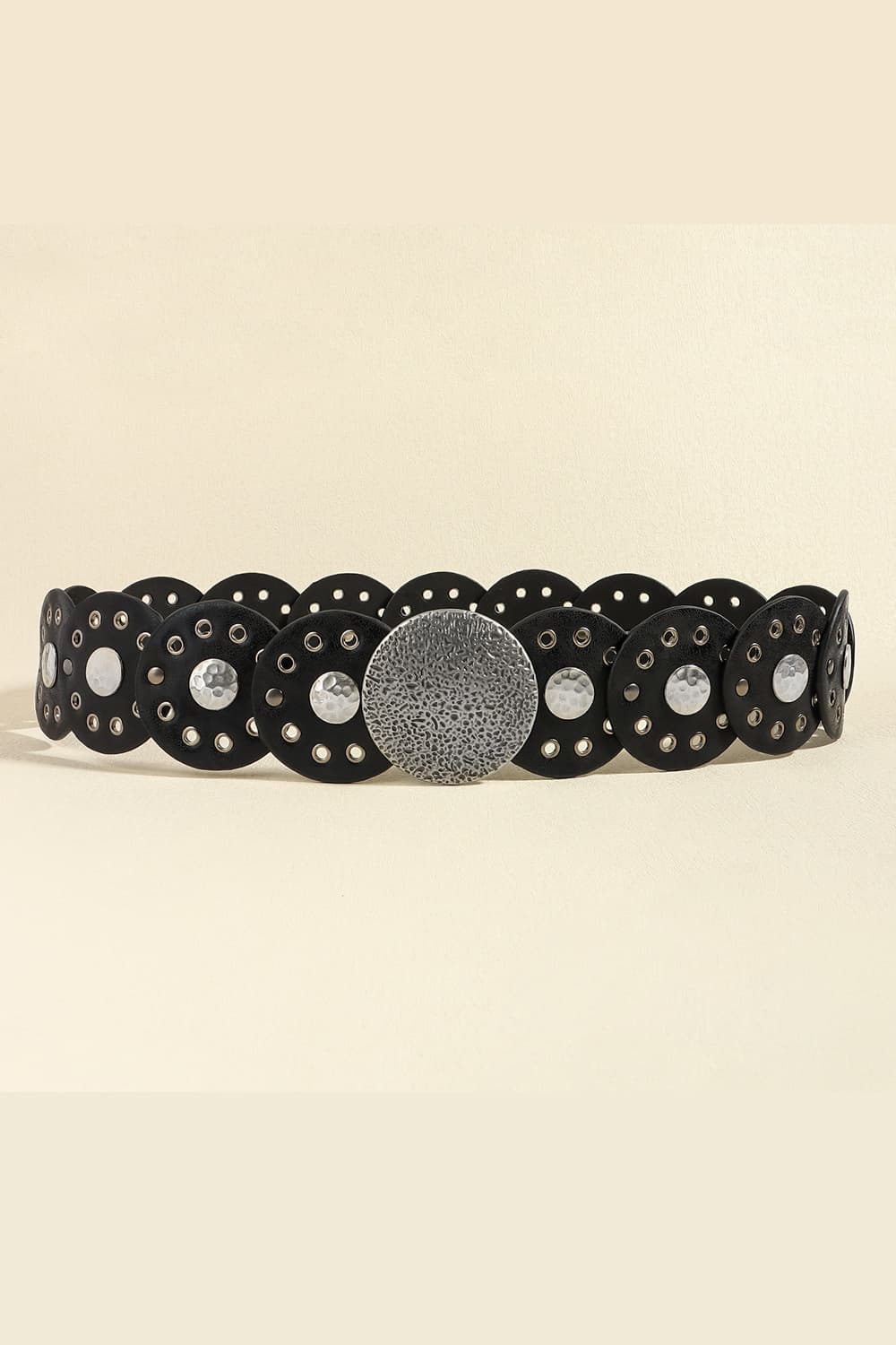 Round Shape PU Leather Belt - Black/Style A / One Size