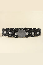 Round Shape PU Leather Belt - Black/Style A / One Size