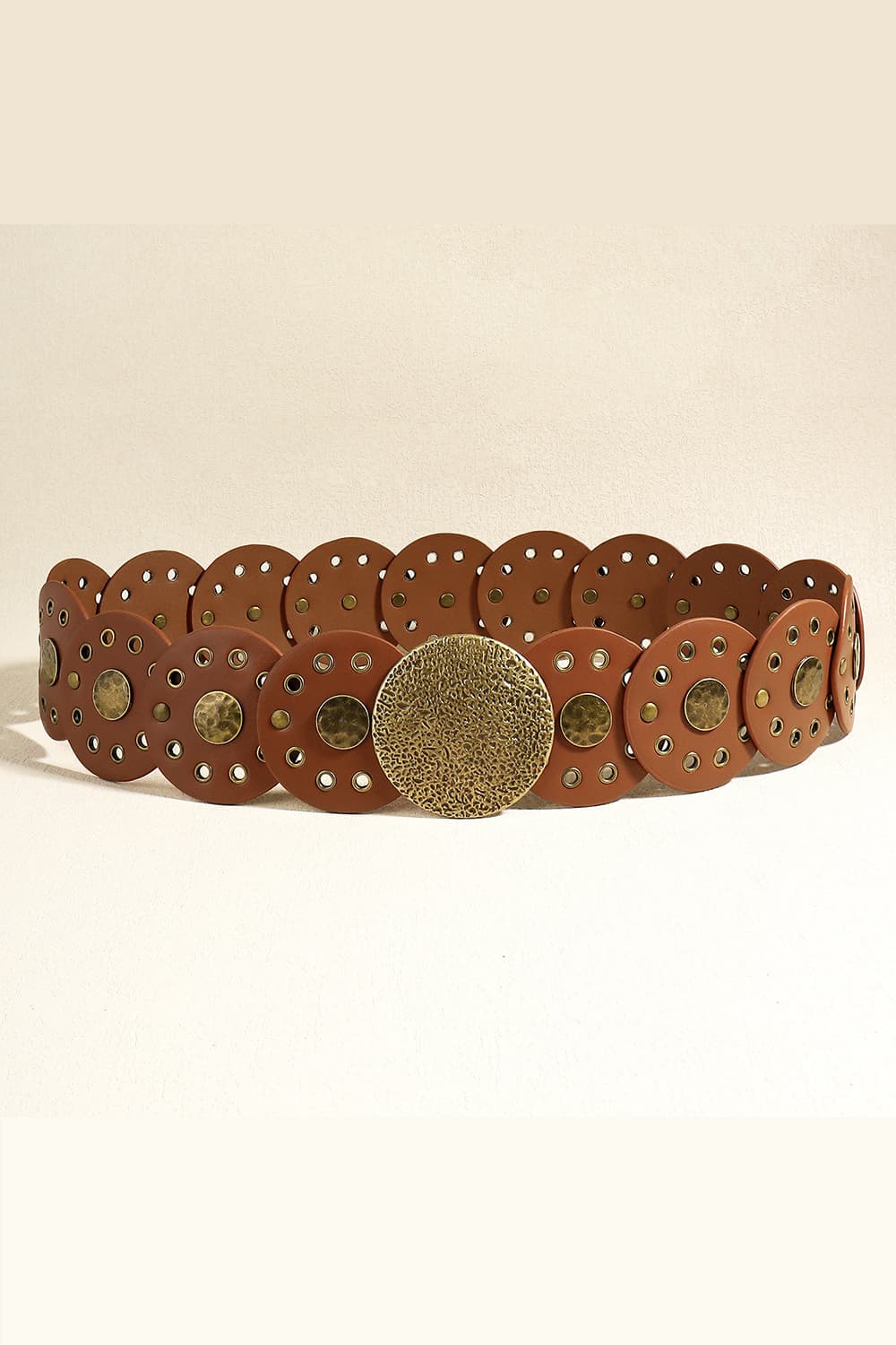 Round Shape PU Leather Belt - Brown/Style A / One Size