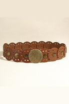 Round Shape PU Leather Belt - Brown/Style A / One Size