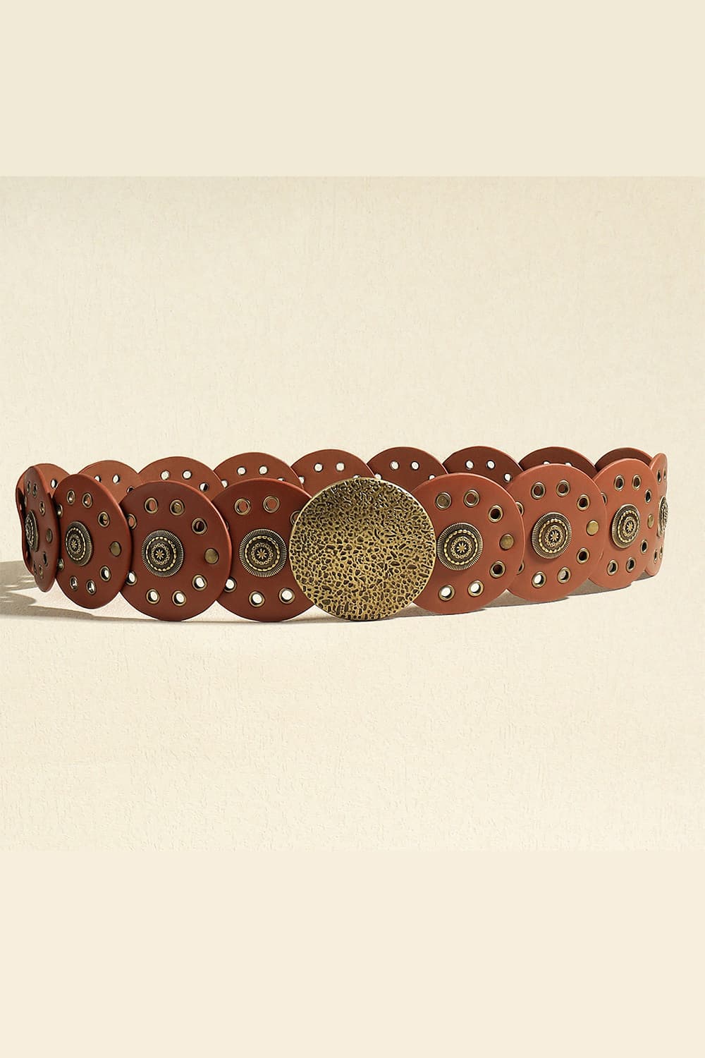 Round Shape PU Leather Belt - Brown/Style B / One Size