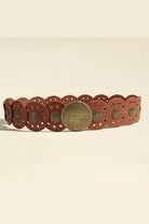 Round Shape PU Leather Belt - Brown/Style B / One Size