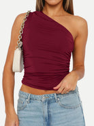 Ruched One Shoulder Tank - Burgundy / XS