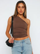 Ruched One Shoulder Tank - Dark Brown / XS