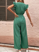 Ruffled Surplice Cap Sleeve Jumpsuit