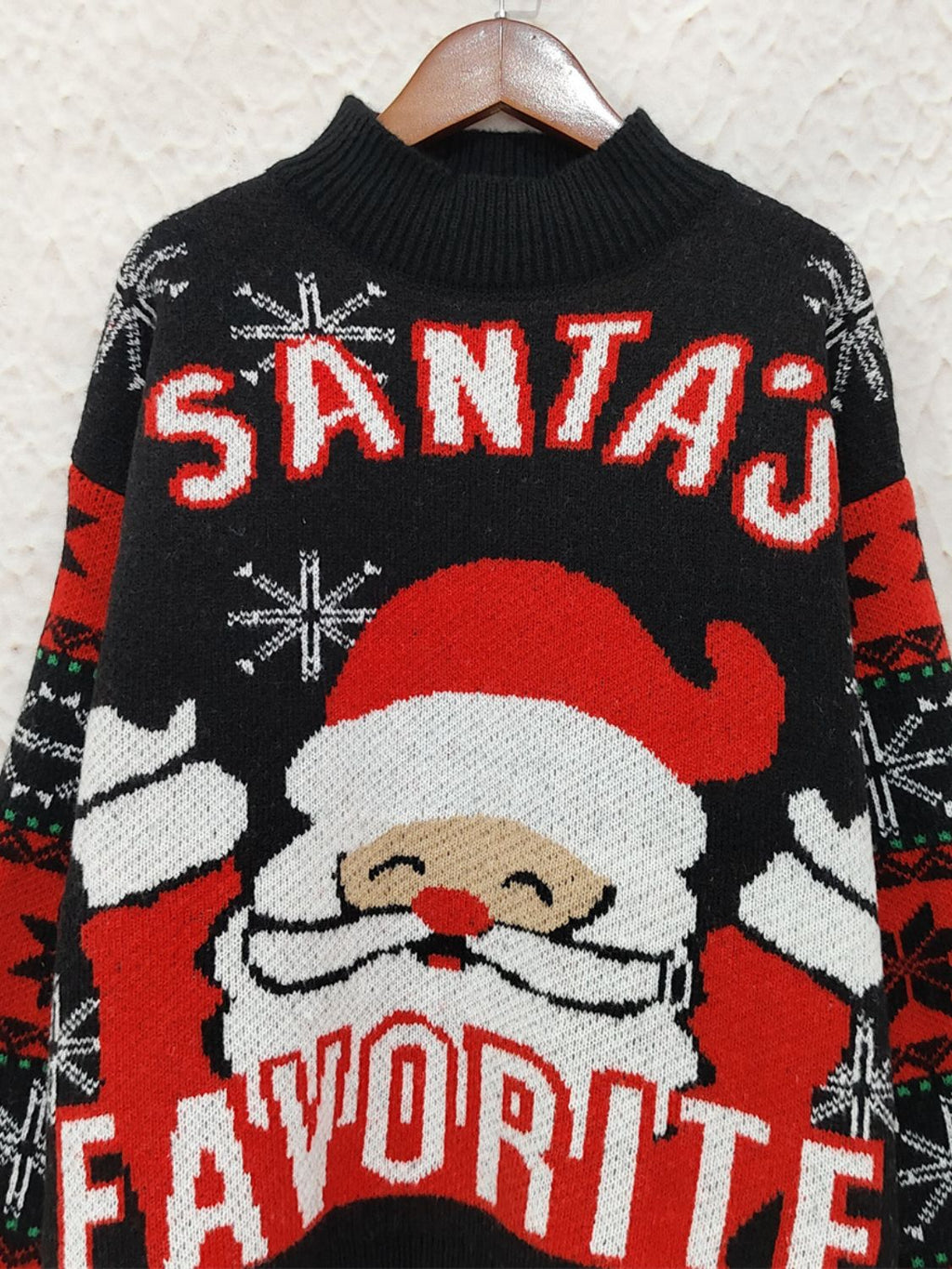 Santa Mock Neck Long Sleeve Sweater - Black / One Size