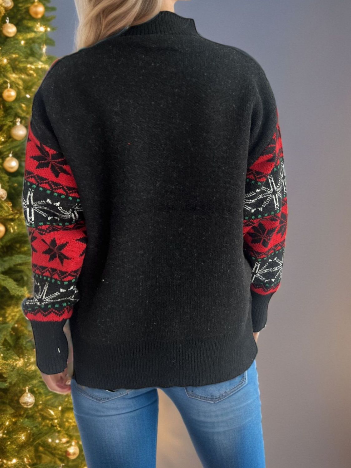 Santa Mock Neck Long Sleeve Sweater - Black / One Size