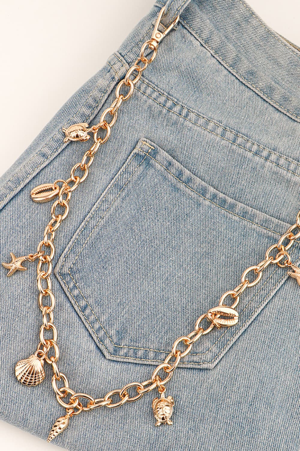 Sea Element Charm Iron Chain Belt - Gold / One Size