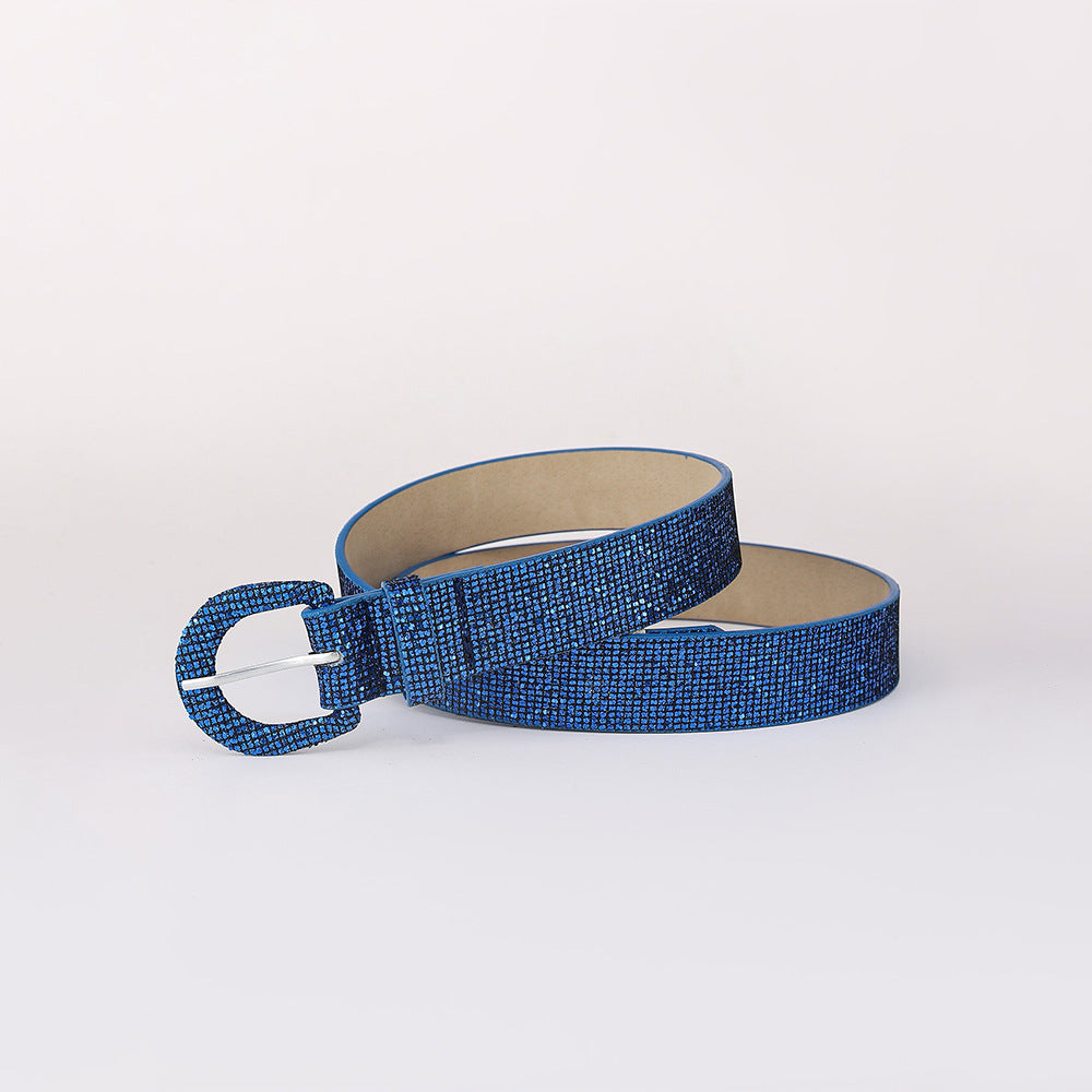 Sequin PU Leather Belt - Royal Blue / S