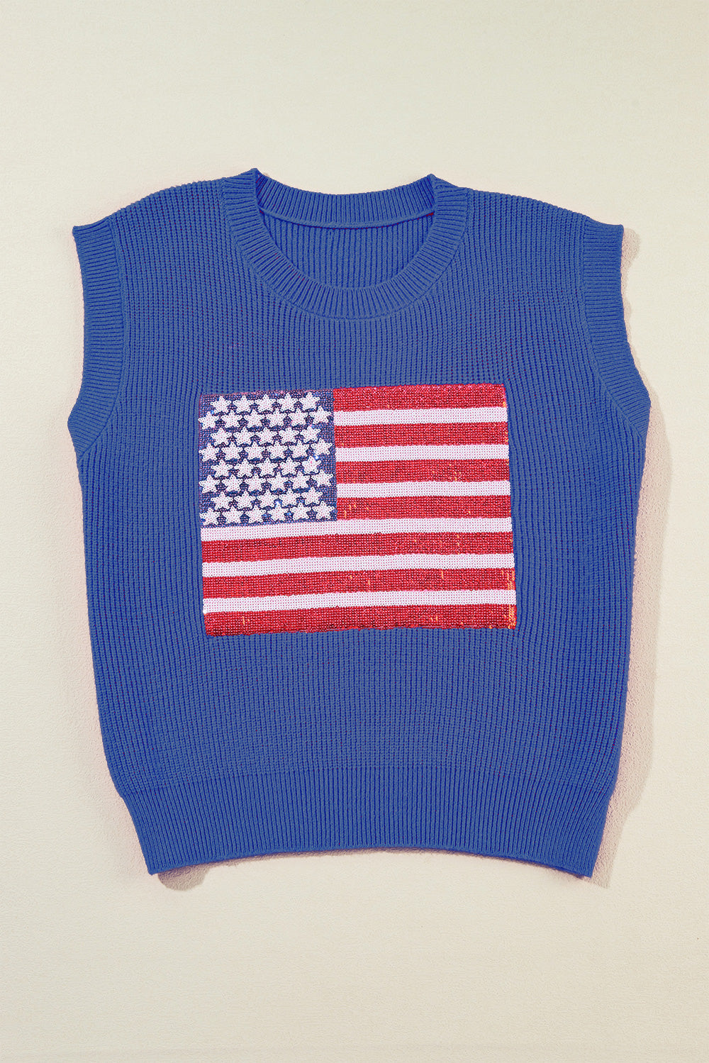 Sequin US Flag Round Neck Sweater Vest - Navy / S