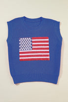 Sequin US Flag Round Neck Sweater Vest - Navy / S