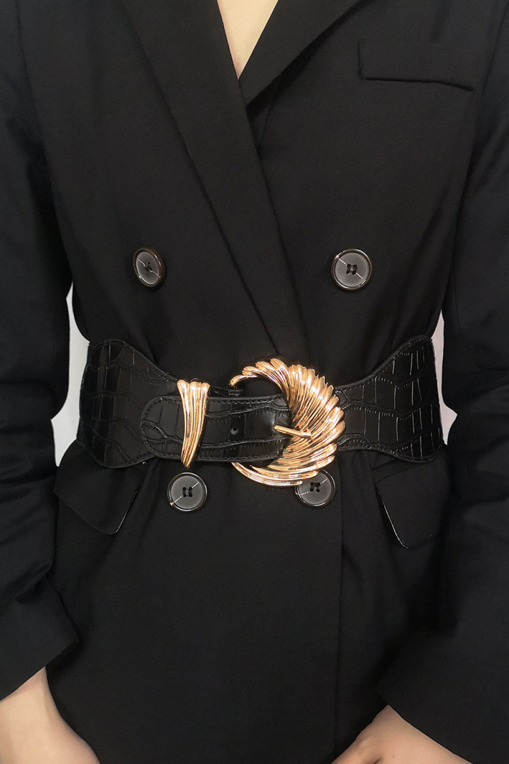 Shell Alloy Buckle Elastic Belt - Black / One Size