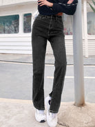 Side Slit High Waist Jeans with Pockets