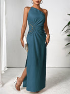 Slit One Shoulder Sleeveless Maxi Dress - Deep Teal / S