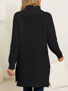 Slit Turtleneck Long Sleeve Sweater