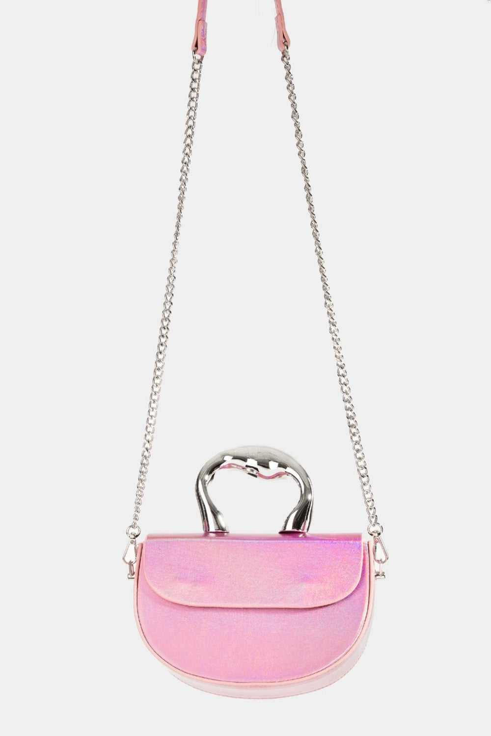 Small Glossy Circle Handle Bag w Chain