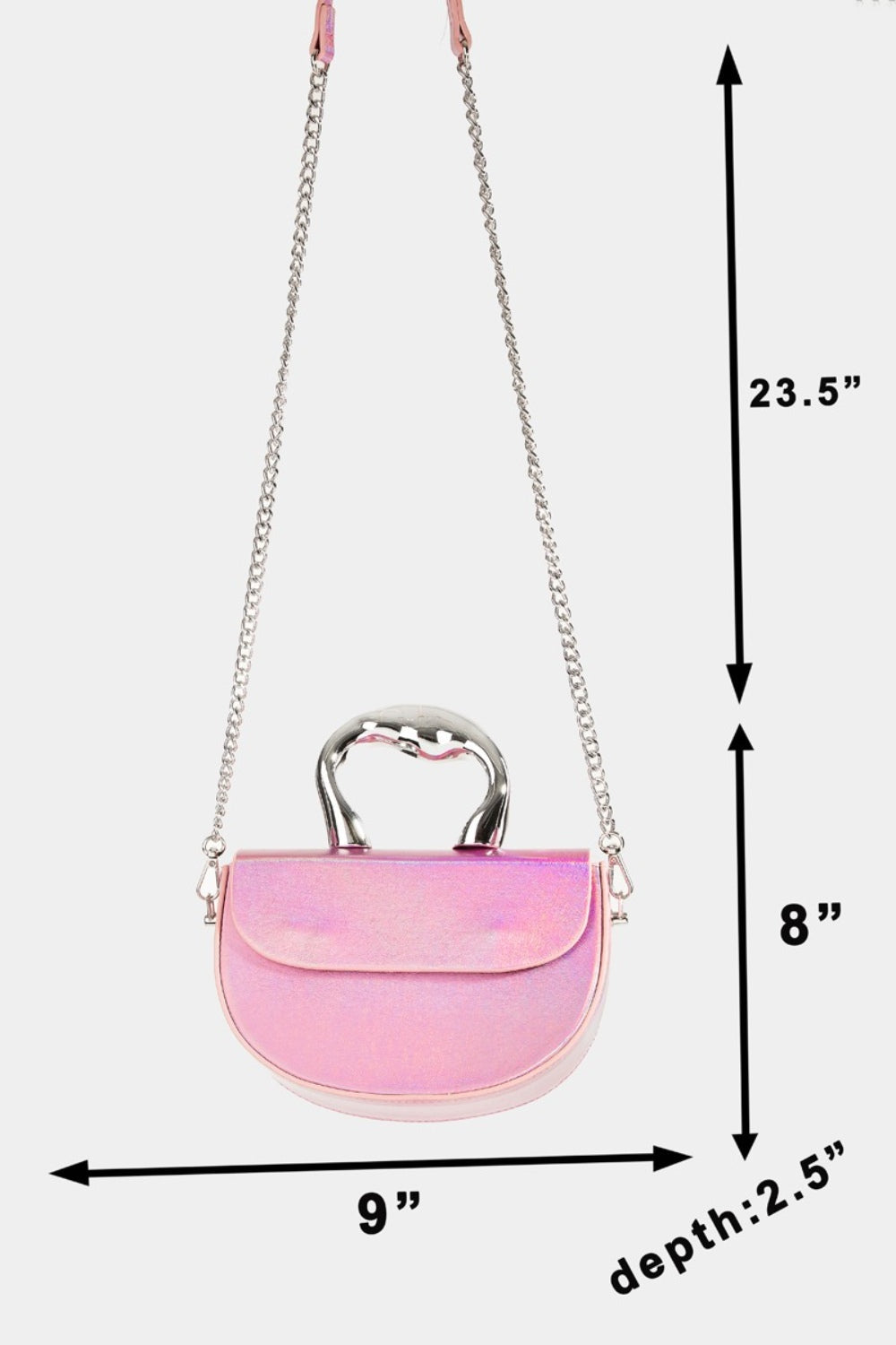 Small Glossy Circle Handle Bag w Chain