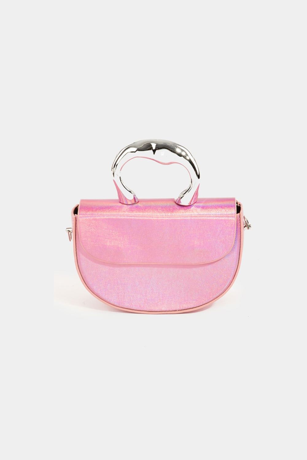 Small Glossy Circle Handle Bag w Chain - Pink / One Size