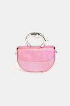 Small Glossy Circle Handle Bag w Chain - Pink / One Size