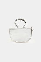 Small Glossy Circle Handle Bag w Chain - Silver / One Size