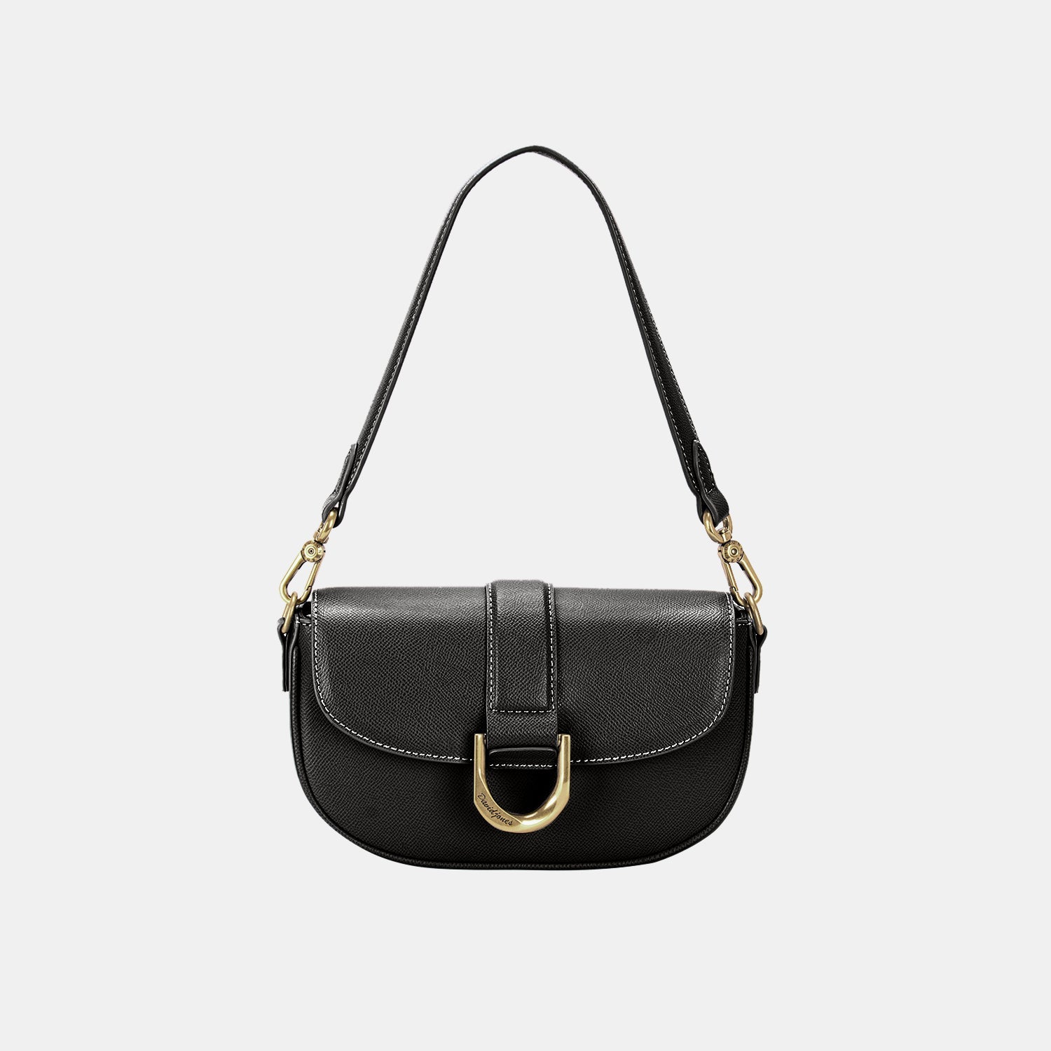 Small Leather Shoulder Bag w Front Magnet - Black / One Size