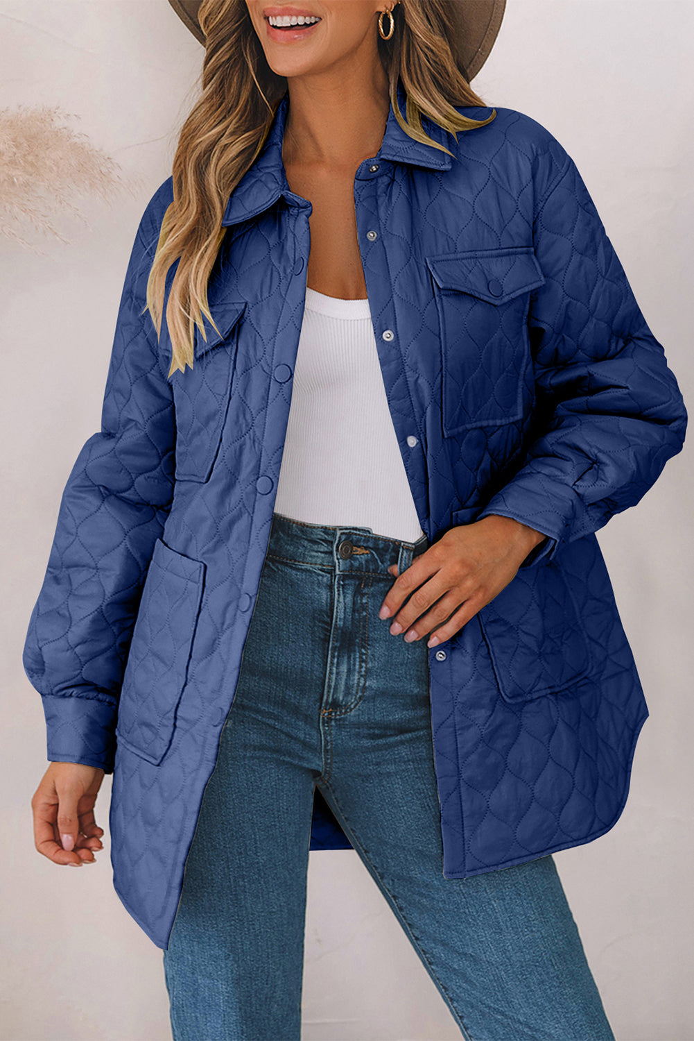 Snap Down Collared Winter Coat - French Blue / S