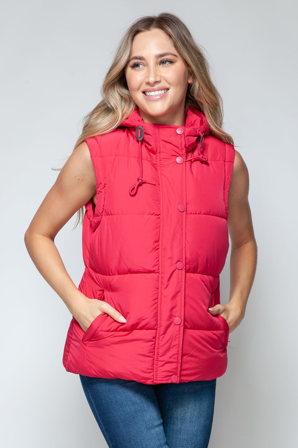 Snobbish Snap and Zip Closure Hooded Vest - Magenta / S