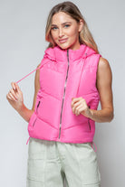 Snobbish Zip Up Quilted Hooded Vest - Pink / S