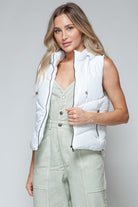 Snobbish Zip Up Quilted Hooded Vest - White / S