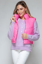 Snobbish Zip Up Turtleneck Shiny Quilted Vest - Hot Pink / S