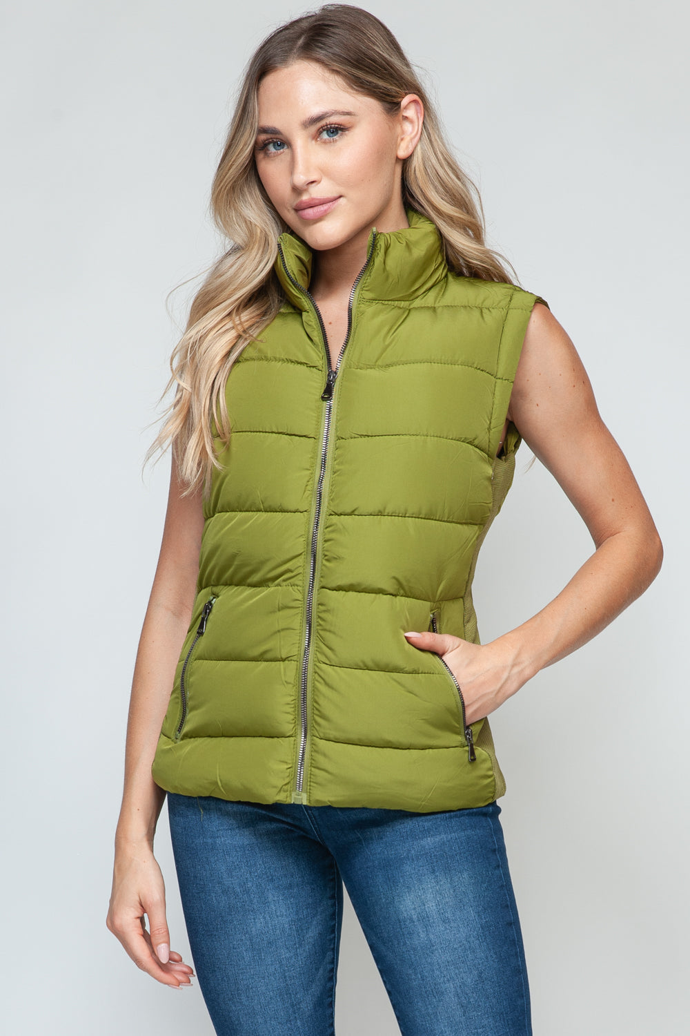 Snobbish Zip Up Turtleneck Vest with Pockets - Cardamom Seed / S