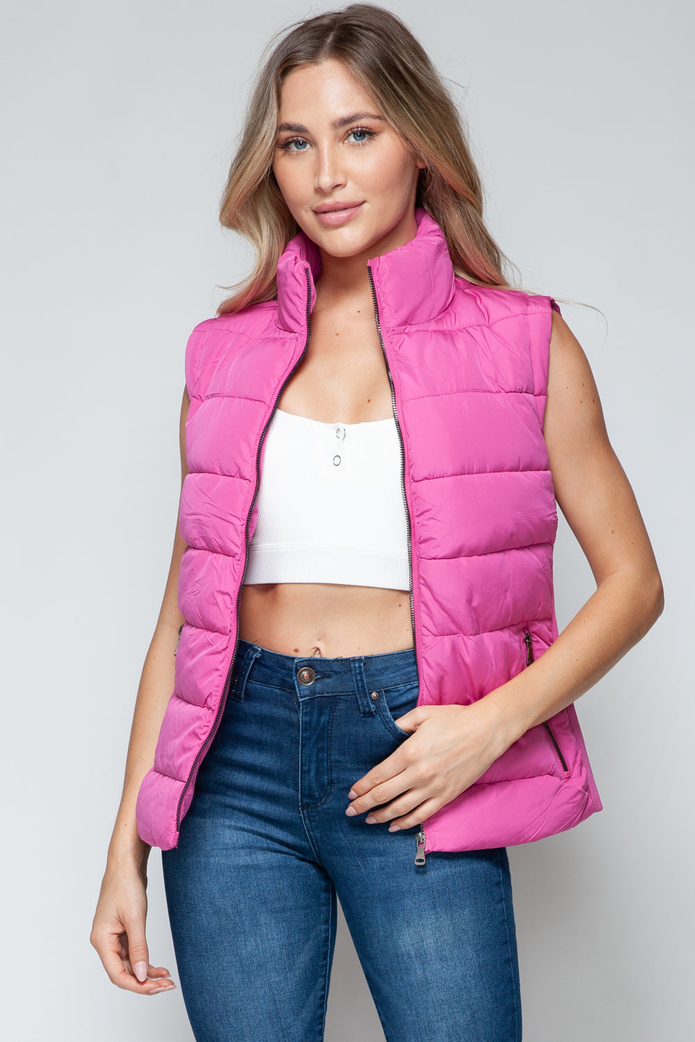 Snobbish Zip Up Turtleneck Vest with Pockets - Rose Violet / S