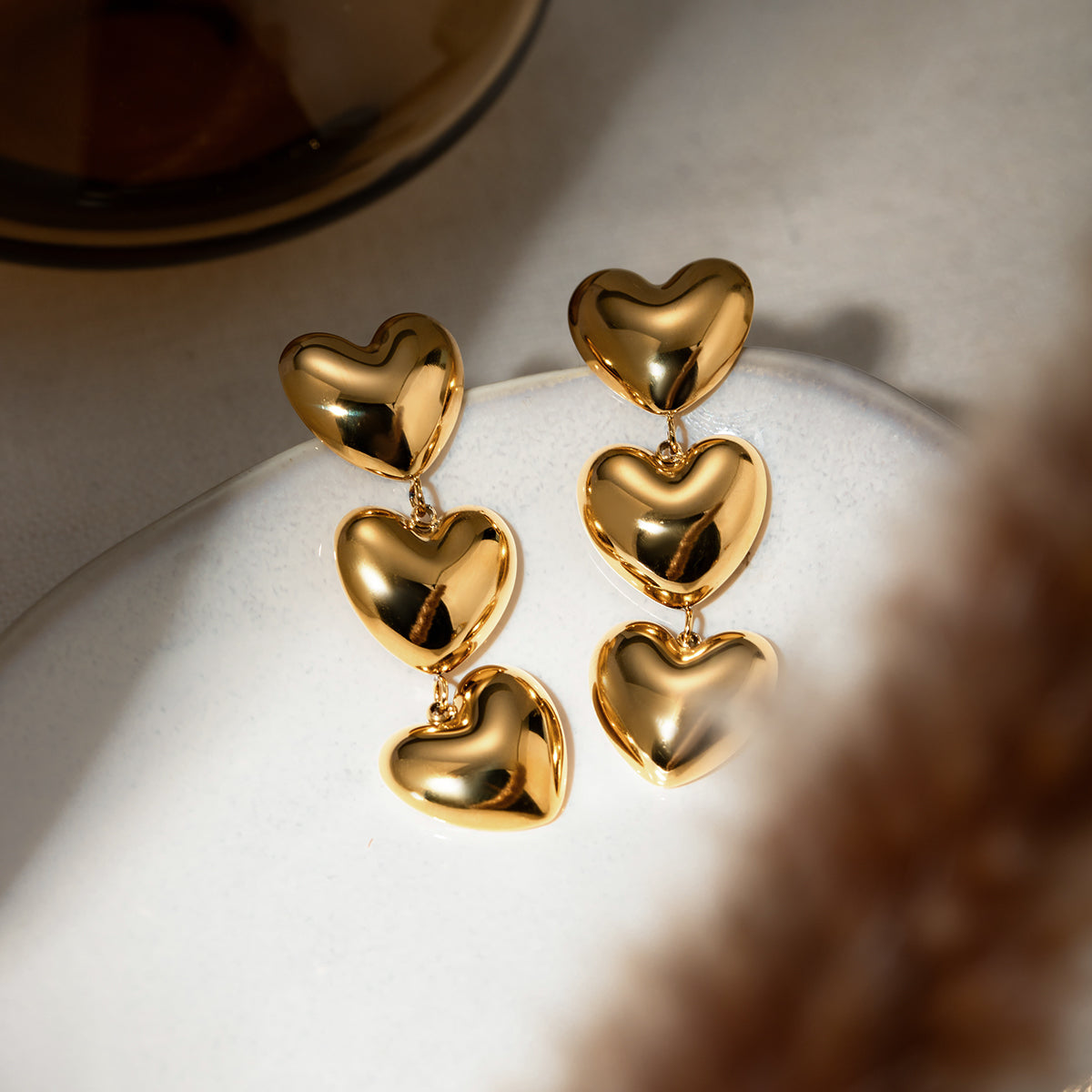 Solid 3 Heart Earrings