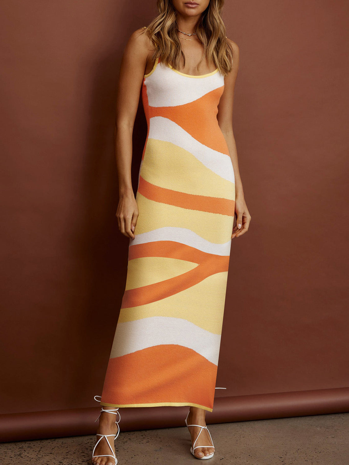 Spaghetti Strap Maxi Sweater Dress - Caramel / S