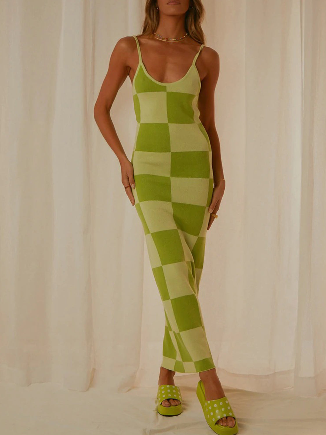 Spaghetti Strap Maxi Sweater Dress - Sage / S