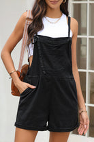 Square Neck Denim Overalls with Pockets - Black / S