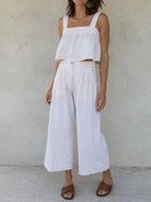 Square Neck Wide Strap Top and Pants Set - White / S