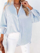 Striped Collared Neck Long Sleeve Shirt - Light Blue / S