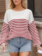 Striped Round Neck Long Sleeve Sweater