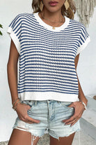 Striped Round Neck Sweater Vest - Navy / S