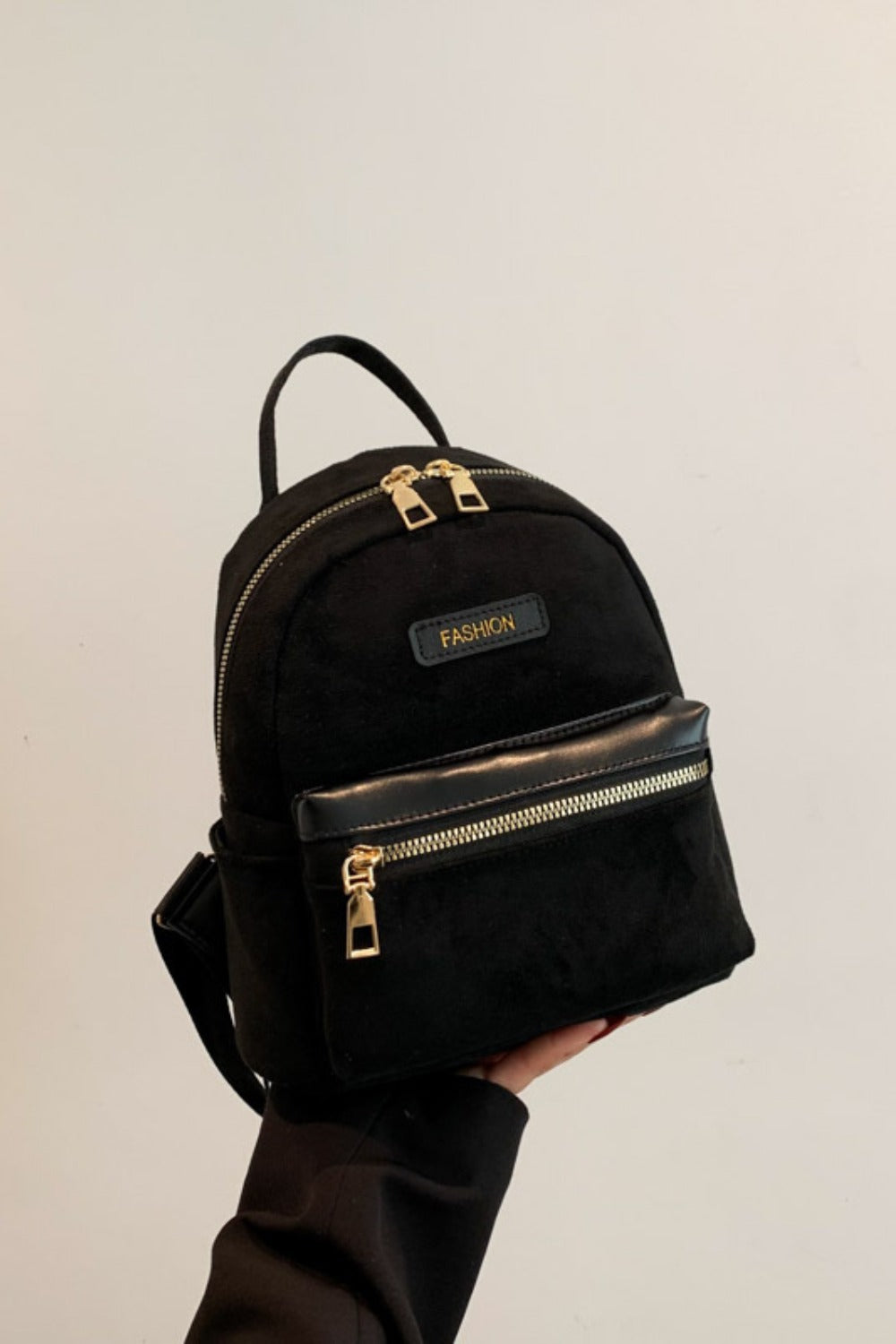 Suede Adjustable Strap Backpack Bag - Black / One Size