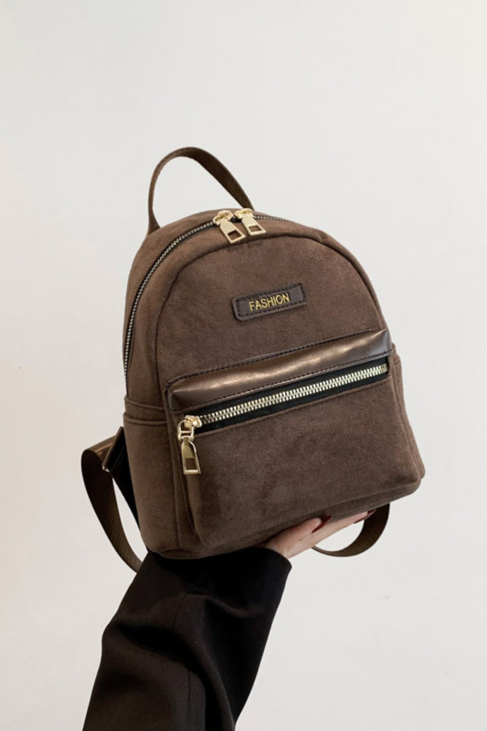 Suede Adjustable Strap Backpack Bag - Coffee Brown / One Size