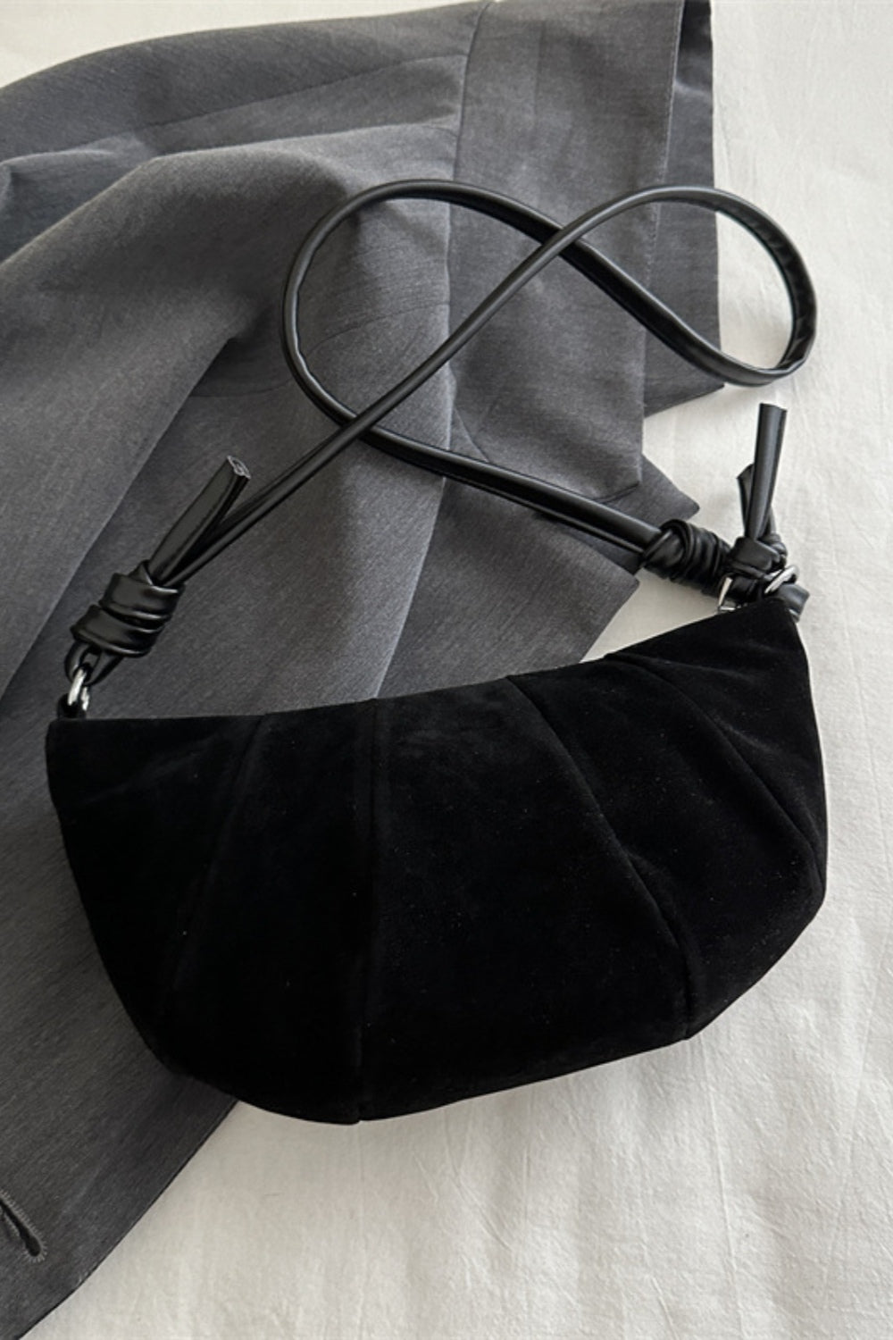 Suede Croissant Shape Shoulder Bag - Black / One Size