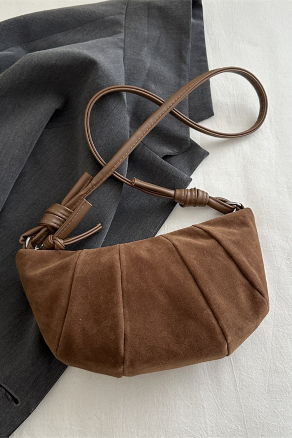Suede Croissant Shape Shoulder Bag - Brown / One Size
