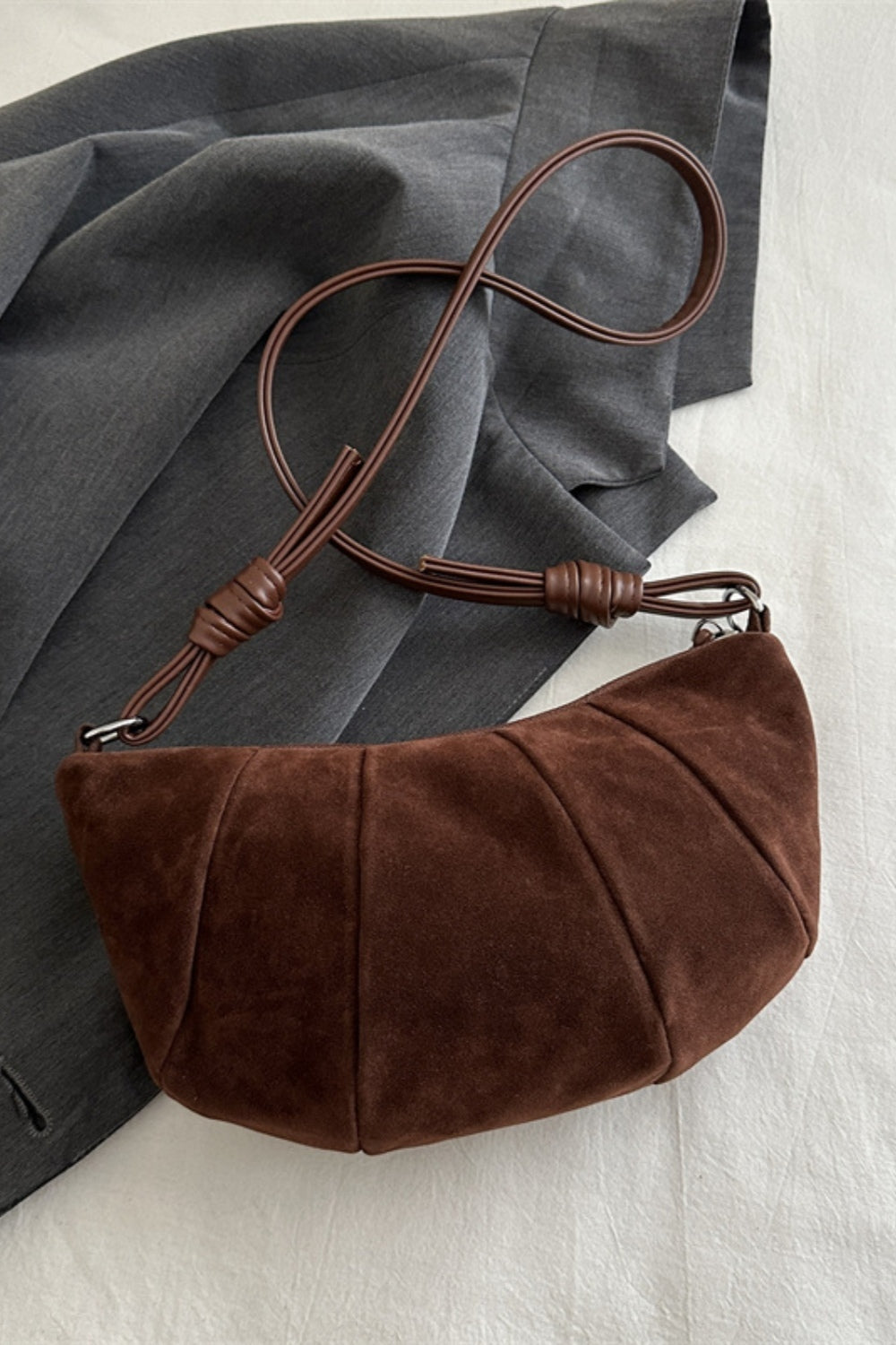 Suede Croissant Shape Shoulder Bag - Chocolate / One Size