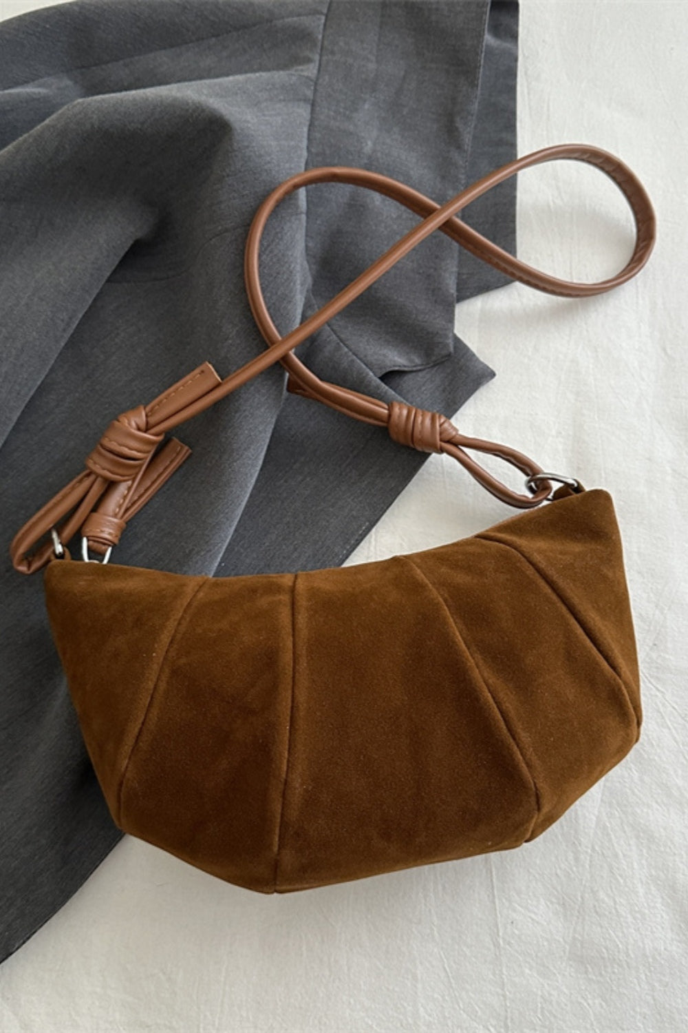 Suede Croissant Shape Shoulder Bag - Dark Brown / One Size