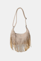 Suede Fringe Adjustable Strap Shoulder Bag - Khaki / One Size