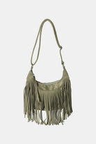 Suede Fringe Adjustable Strap Shoulder Bag - Matcha Green / One Size